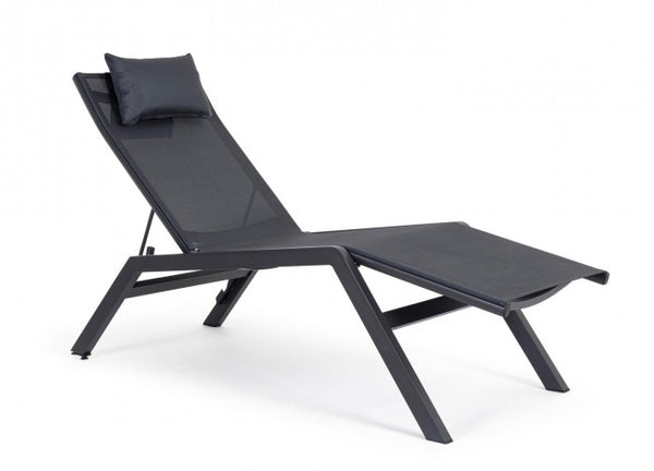 sconto Lettino Chaise Longue da Giardino 65,5x177x105h cm con Cuscino Poggiatesta Krion Antracite