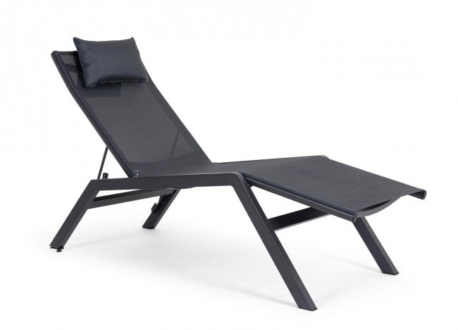 Lettino Chaise Longue da Giardino 65,5x177x105h cm con Cuscino Poggiatesta Krion Antracite -1