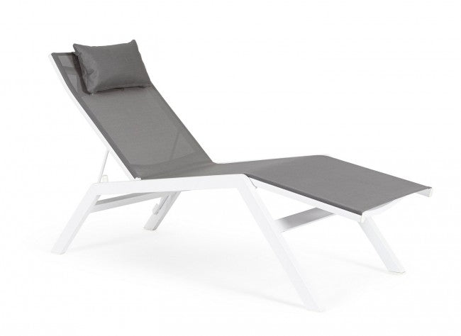 Lettino Chaise Longue da Giardino 65,5x177x105h cm con Cuscino Poggiatesta Krion Bianco -1