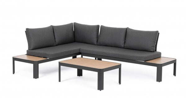 acquista Salon de Jardin Canapé d'Angle avec Coussins et Table Basse Narelle Anthracite