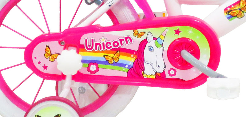 Bicicletta per Bambina 14" 2 Freni  Unicorno Bianca/Rosa-6