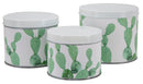 Cofanetti in Latta Cactus Set 3 Pz Ø15x13,5-14x11,5-12,5x10 cm in Ferro Bianco, Verde-1