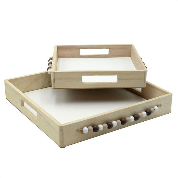 prezzo Set 2 Vassoi Quadrati da Cucina in Legno MDF Naturale