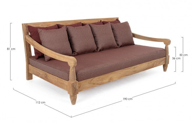 Divano Letto da Esterno Daybed 190x112x81h cm con Cuscini Bali Wine Fsc-2