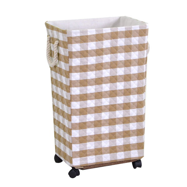 online Panier à linge rectangulaire en tissu taupe avec roulettes 40x30xh70 cm