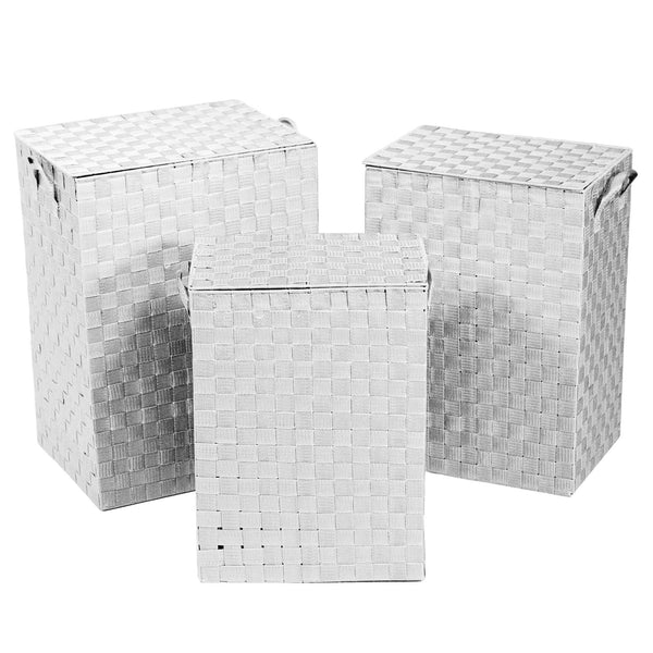 Ensemble de 3 paniers à linge rectangulaires en polyester blanc doublé acquista