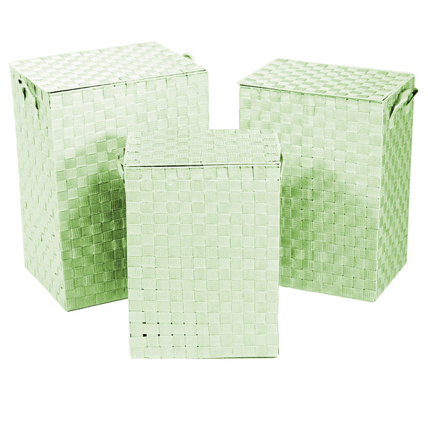 acquista Ensemble de 3 paniers à linge rectangulaires en polyester vert clair doublés