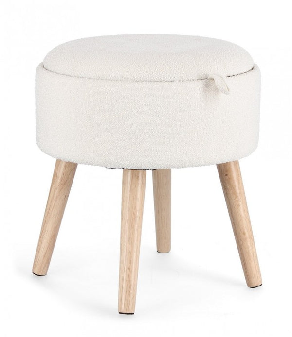 sconto Tabouret de rangement Zoya Ø 39x42,5 cm en Bouclé Blanc