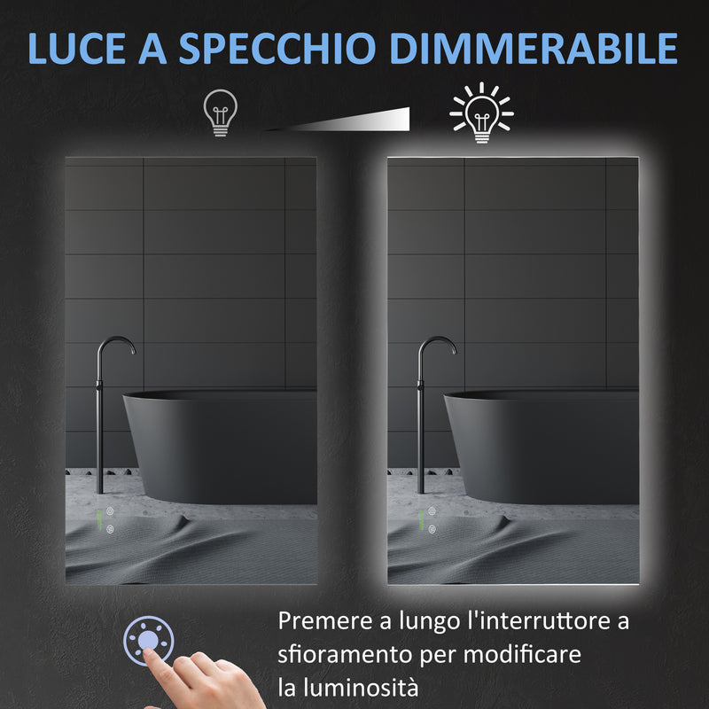 Specchio da Bagno 90x60 cm con Cornice a LED Argento-5