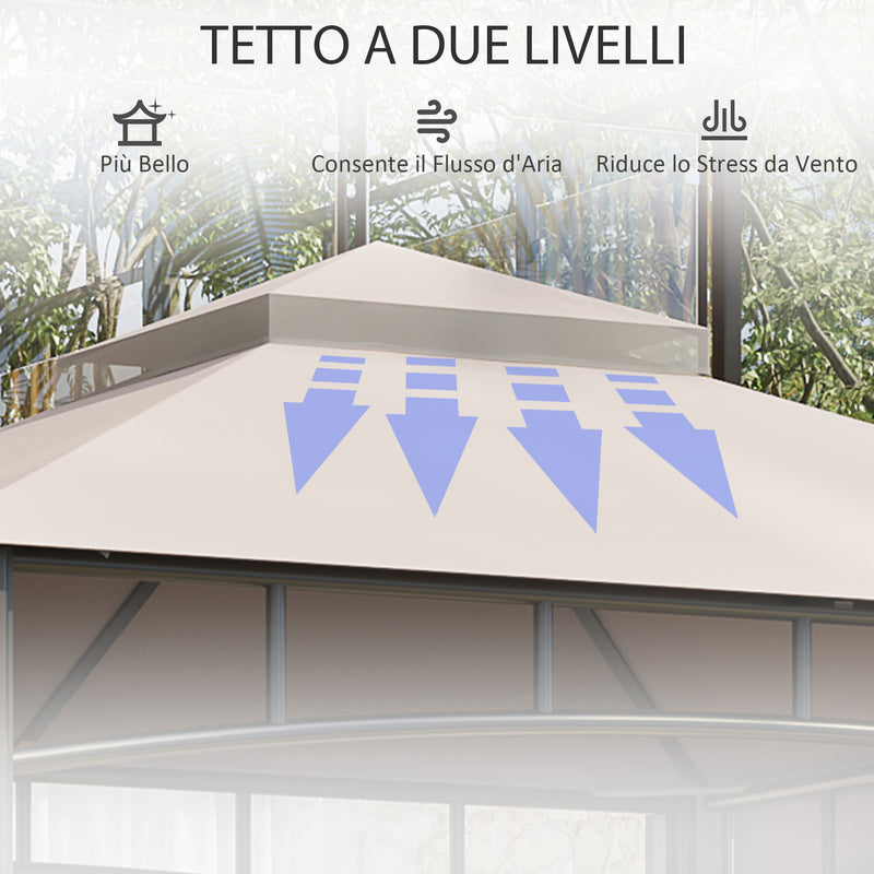 Gazebo da Giardino 3x3m con Tenda Parasole Laterale Cachi-5