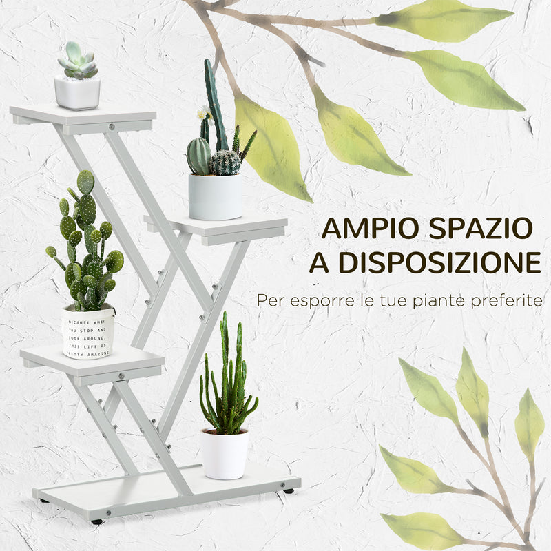 Scaletta Portavasi a 4 Livelli per Interni ed Esterni 50,5x24x81 cm in MDF e Acciaio Bianco-4