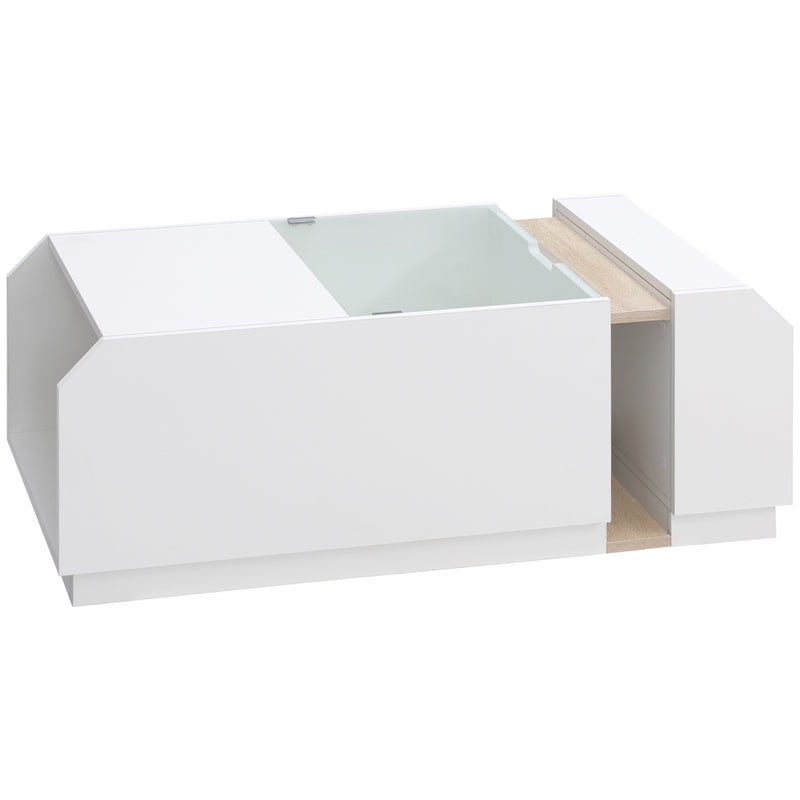 Tavolino da Salotto con Ripiani e Scomparti Nascosti 100x55x36 cm in Legno e Vetro Bianco-1