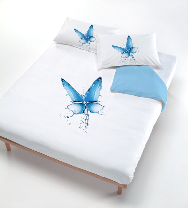 Housse de couette avec imprimé sur le sac et taies d'oreiller papillon bleu prezzo