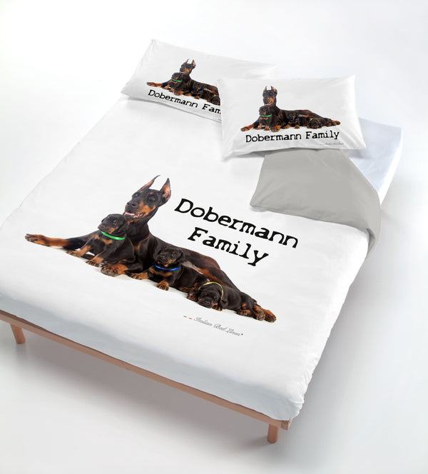 sconto Housse de couette avec imprimé sur le sac et taies d'oreiller Doberman Family