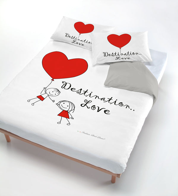 sconto Housse de couette Destination Love avec imprimé sur le sac et les taies d'oreiller