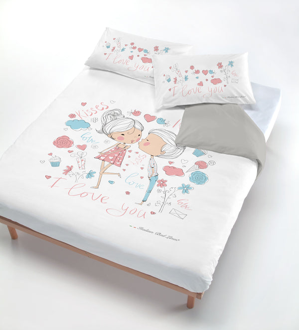 Housse de couette avec imprimé sur le sac et taies d'oreiller Kisses I Love You prezzo