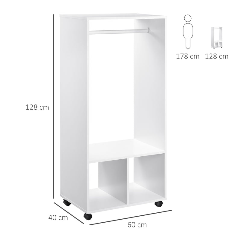 Mobile Appendiabiti con Barra in Alluminio e 2 Ripiani Aperti 60x40x128 cm in Truciolato Bianco-3