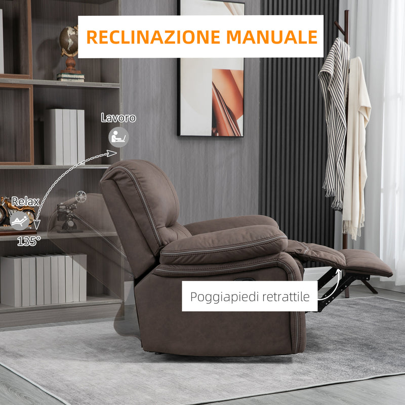 Poltrona Relax Manuale Reclinabile 97x99x96 cm  in Tessuto Marrone-4