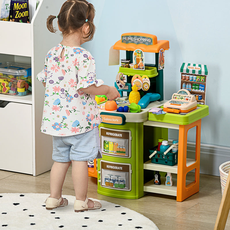 Supermercato Giocattolo per Bambini 52x29x61 cm con Cassa e Accessori Verde e Arancione-2