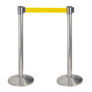 2 Colonnine Tendinastro 3 metri in Acciaio Inox Spazzolato Ø36x101 cm Nastro Giallo-1