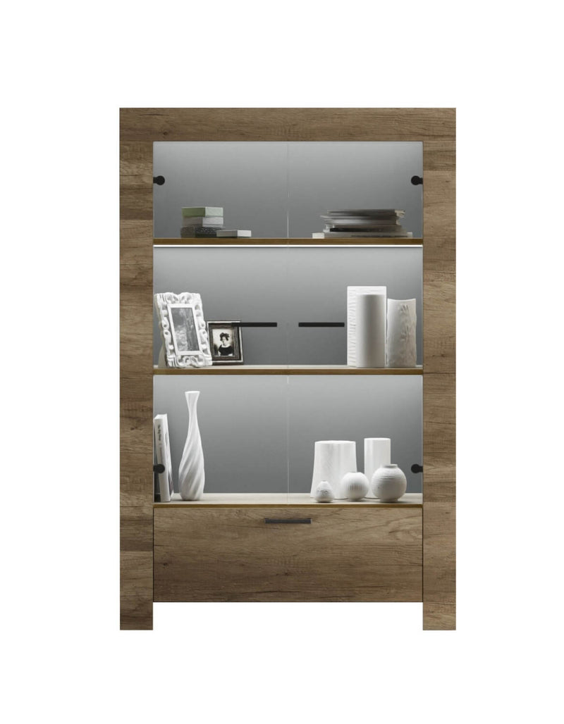 Credenza Mobile Soggiorno con Vetrina 2 Ante in Melaminico 102x43x158cm TFT Sax Rovere-1