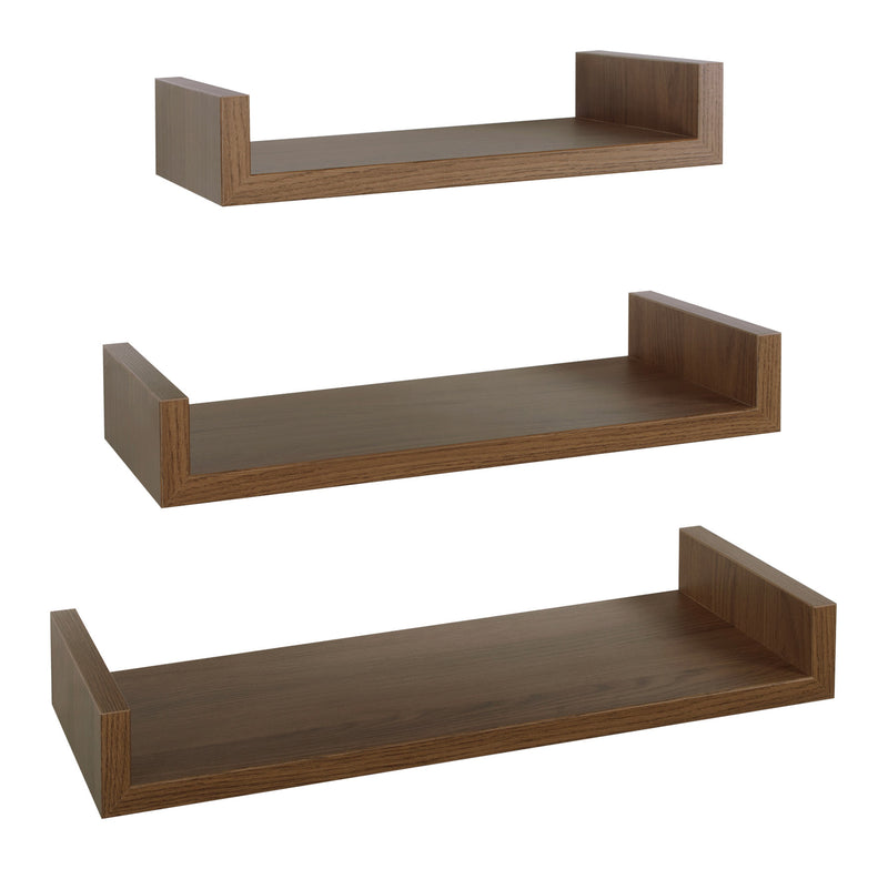 Set 3 Mensole da Parete 60-50-40x23,7x8 cm in Fibra di Legno Calamita Maxi  Rovere Tabacco-1