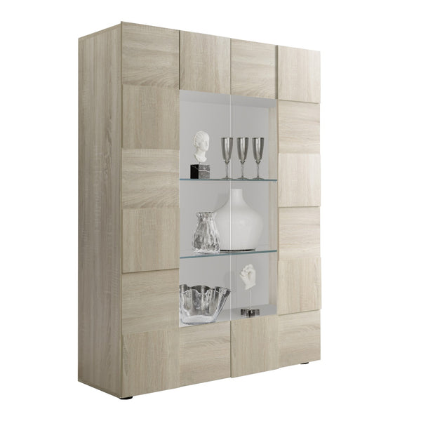 prezzo Vitrine 2 Portes 120x42x166 cm en Bois TFT Checkers Chêne Samoa