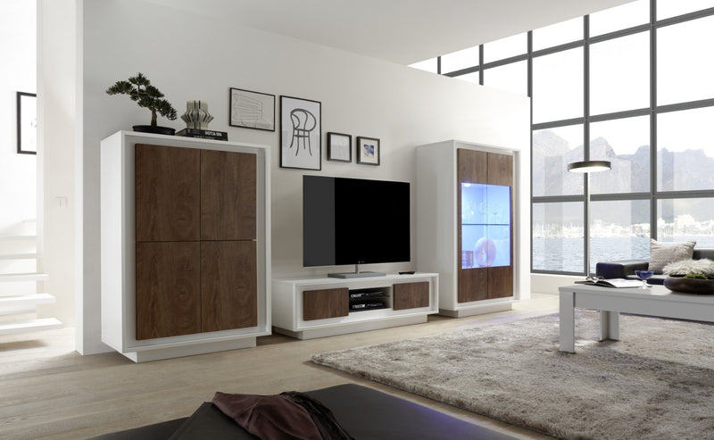 Mobile Porta TV 2 Ante 156x50x45 cm in Legno TFT Frame Bianco e Rovere-3