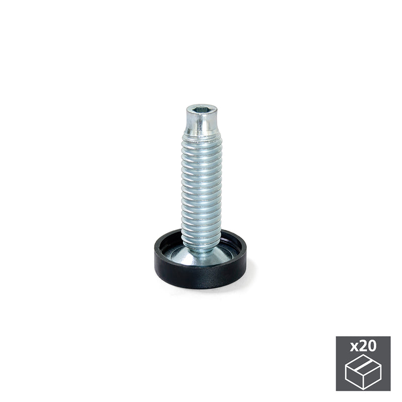 Piedino Regolabile per Mobile Base Circolare M10 23 mm H46 mm Acciaio e Plastica 20 Pezzi Emuca-1