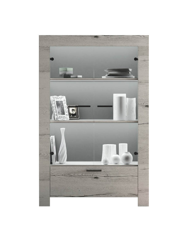 Buffet Meuble de Salon avec Vitrine 2 Portes en Mélamine 102x43x158cm TFT Chêne Neige Neige prezzo