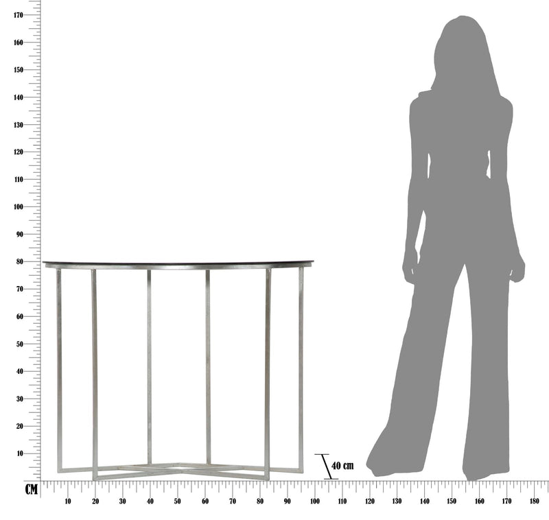 Console Oslo 100x40x80 cm in Ferro e Vetro Argento e Nero-10
