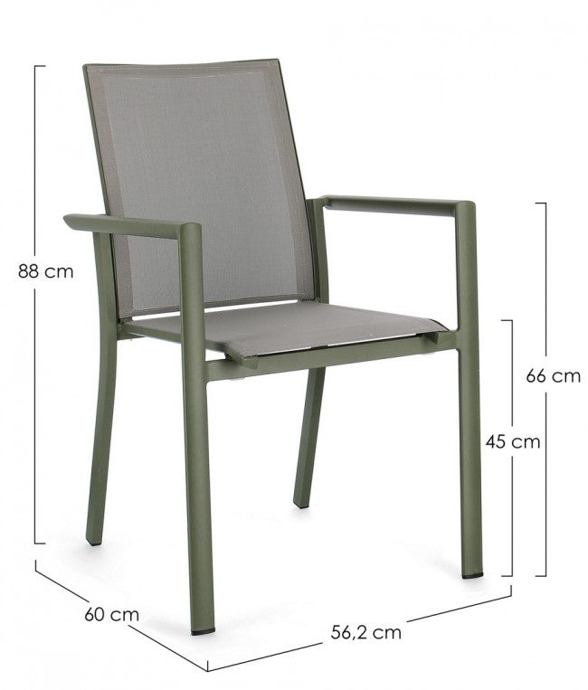 Set 4 Sedie da Giardino 56,2x60x88h cm con Braccioli Konnor Verde-3