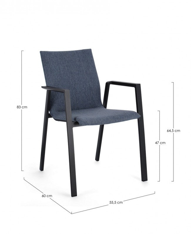 Set 4 Sedie da Giardino 55,5x60x83h cm con Braccioli Odeon Antracite Denim -3