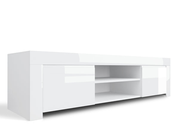 acquista Meuble TV 2 Portes et 2 Étagères Ouvertes 190x50x45cm TFT Ambre Blanc Brillant