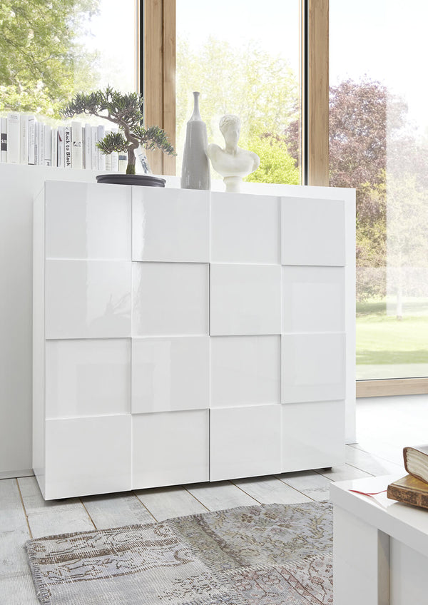 Meuble de Salon Haut 2 Portes en Mélamine 121x42x111cm TFT Checkers Blanc sconto