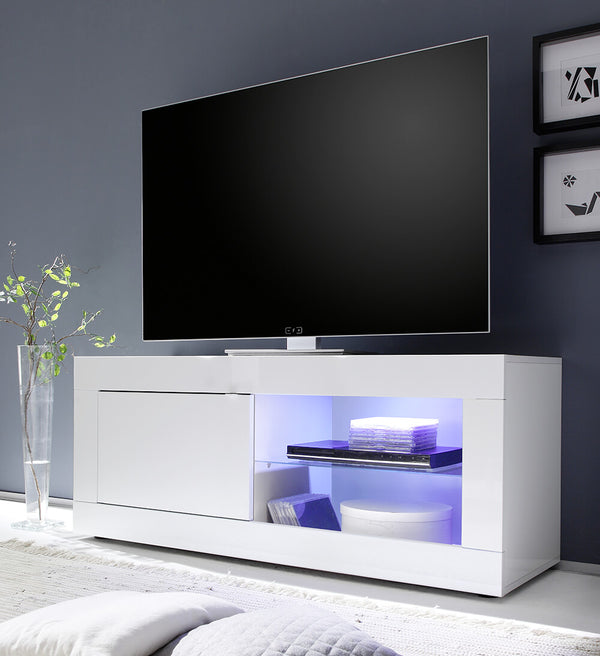 Meuble TV 1 Porte 1 Niche 140x43x56cm TFT Basic Blanc Brillant prezzo