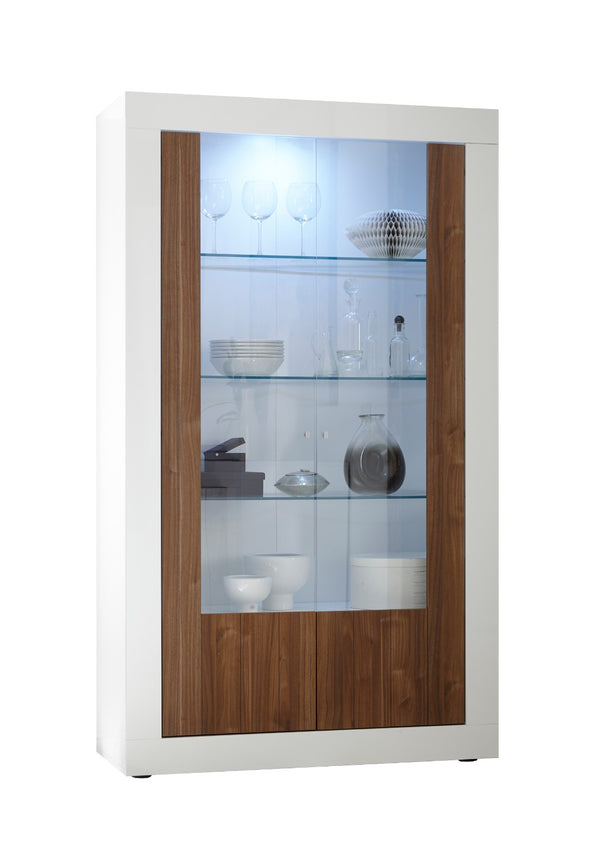 Vitrine Meuble 2 Portes 110x42x191 cm en Bois TFT Blanc Lipari et Noyer sconto