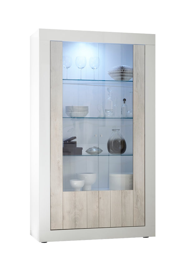 Vitrine Meuble 2 Portes 110x42x191 cm en Bois TFT Blanc Lipari et Pin prezzo