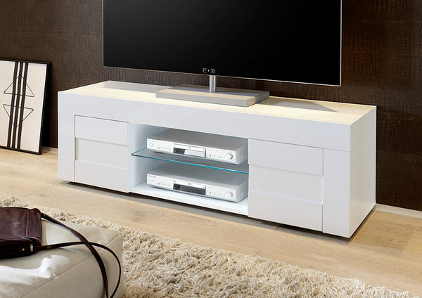 Meuble TV 2 Portes 2 Niches avec Étagère 138x42x44cm TFT Build Blanc Brillant online