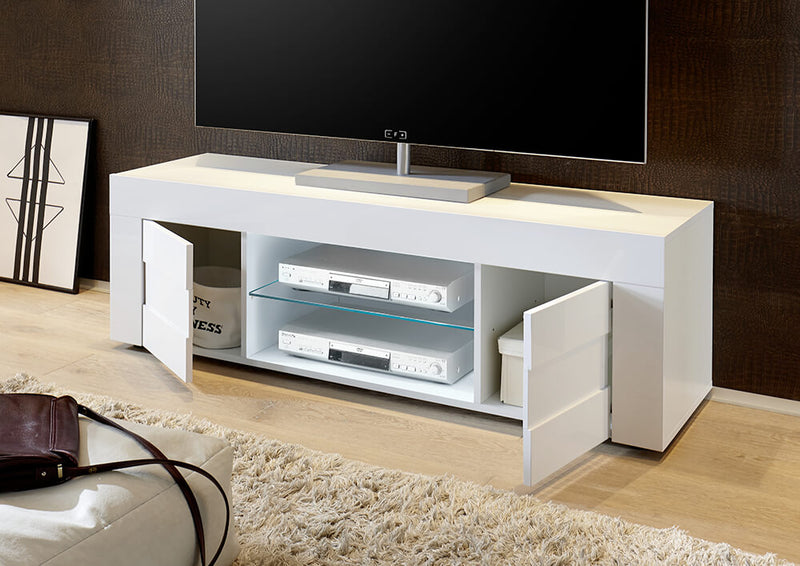 Mobile TV 2 Porte 2 Nicchie con Ripiano 138x42x44cm TFT  Build Bianco Lucido-2