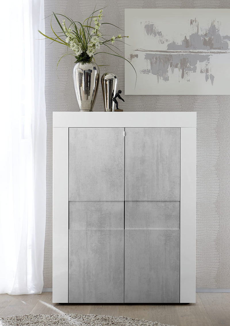 Mobile Alto da Salotto 2 Porte 92x42x125cm TFT  Build Bianco Lucido e Cemento-1