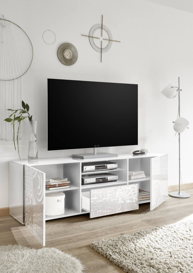 Mobile TV 1 Cassetto 2 Ante 5 Ripiani in Melaminico 180x42x57cm TFT Blossom Bianco-2