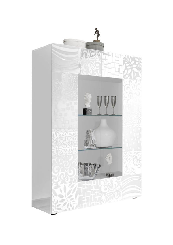 acquista Buffet Meuble de Salon avec Vitrine 2 Portes Mélamine 120x42x166cm TFT Blossom Blanc