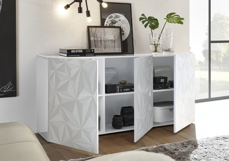 Mobile Buffet 3 Ante 180x42x84 cm in Legno TFT Praga Bianco Lucido-3