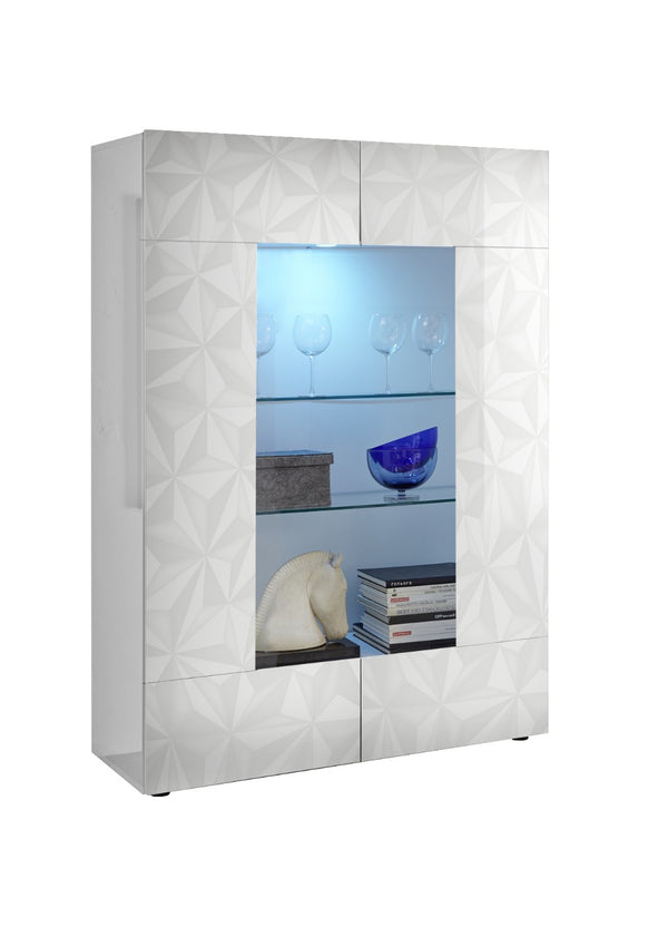 Vitrine 2 Portes 120x42x166 cm en Bois TFT Blanc Brillant Prague acquista