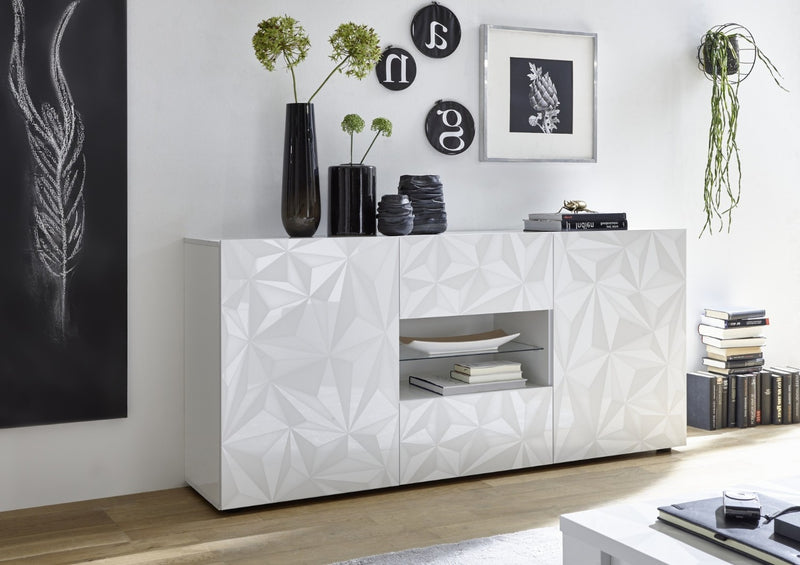 Mobile Buffet 2 Ante 2 Cassetti 180x42x84 cm in Legno TFT Praga Bianco Lucido-2