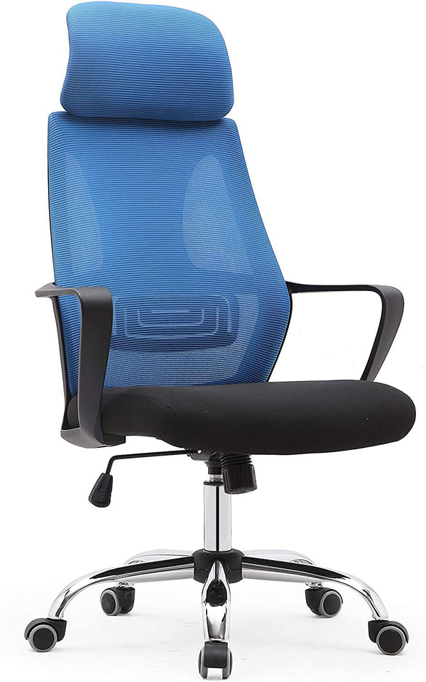 Chaise de bureau de direction 63x62x117 cm en tissu résille noir et bleu prezzo