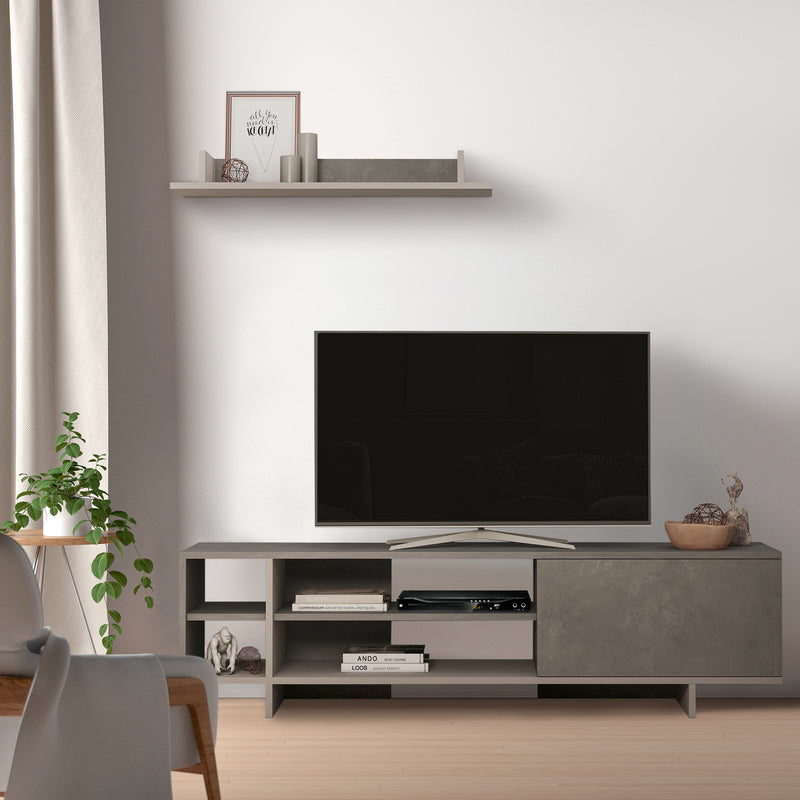 Mobile TV 160x35,6x44 cm con Armadietto e Mensola in Legno Grigio Seconda Scelta-10