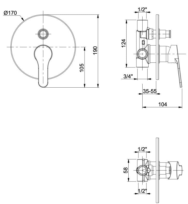 Rubinetto Miscelatore Monocomando Doccia ad Incasso in Ottone Bonussi Memphis Cromato-2