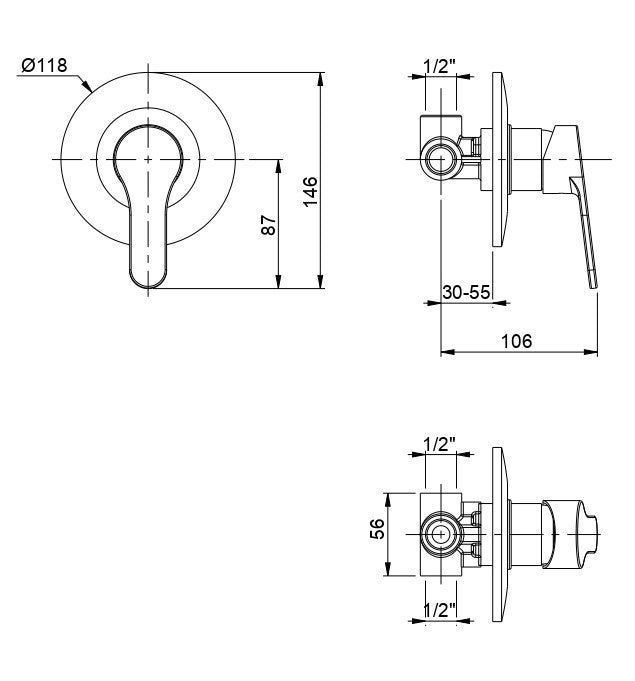 Rubinetto Miscelatore Monocomando Doccia ad Incasso in Ottone Bonussi Memphis Cromato-2